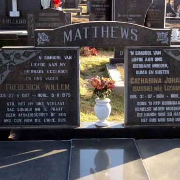 MATTHEWS Frederick Willem 1917-1979 &amp; Catharina Johanna LIZAMORE 1924-2009
