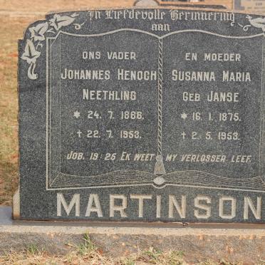 MARTINSON Johannes Henoch Neethling 1868-1953 &amp; Susanna Maria JANSE 1875-1953