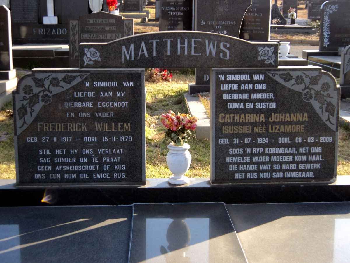 MATTHEWS Frederick Willem 1917-1979 &amp; Catharina Johanna LIZAMORE 1924-2009