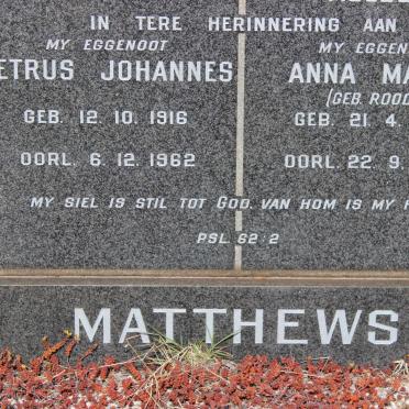 MATTHEWS Petrus Johannes 1916-1962 &amp;&amp; Anna Maria ROODE 1918-1992