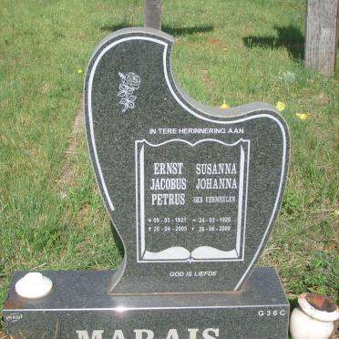 MARAIS Ernst Jacobus Petrus 1921-2005 &amp; Susanna Johanna VERMEULEN 1920-2009