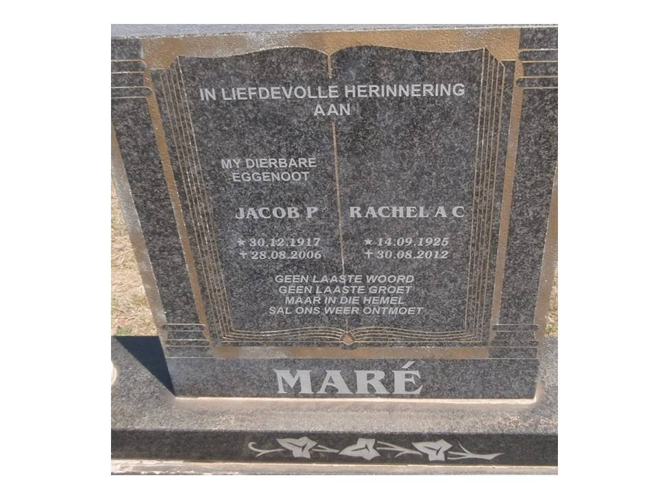 MARE Jacob P. 1917-2006 &amp; Rachel A.C. 1925-2012