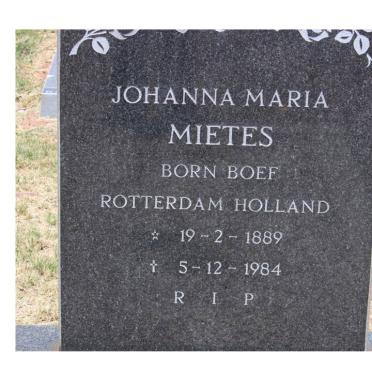 MIETES Johanna Maria nee BOEF 1889-1984