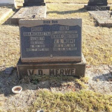 MERWE Hendrik Christoffel, v.d. 1879-1952 &amp; Anna Magharietha Elizabeth STEYN 1884-1970