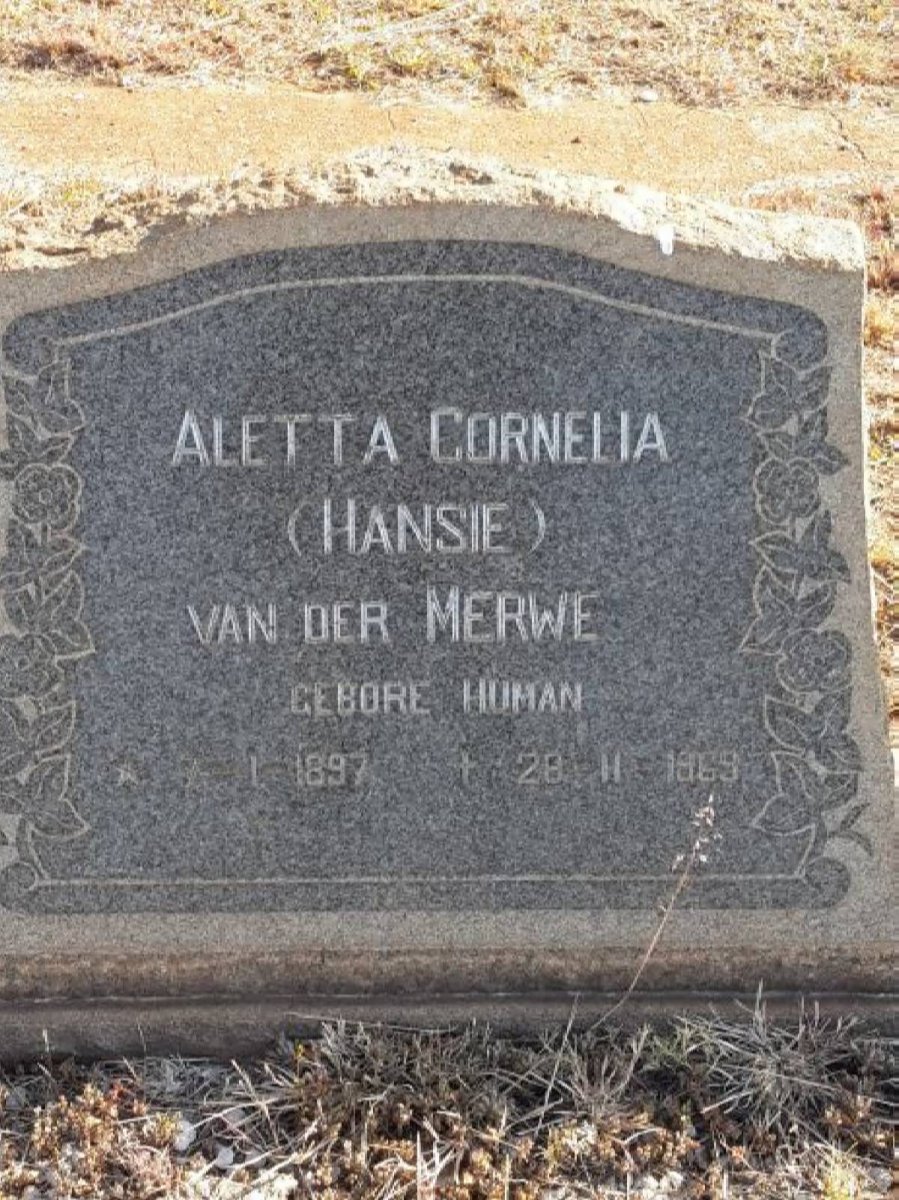 MERWE Aletta Cornelia, van der nee HUMAN 1897-1969