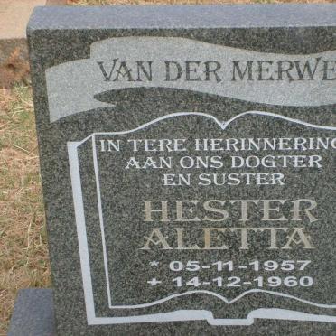 MERWE Hester Aletta, van der 1957-1960