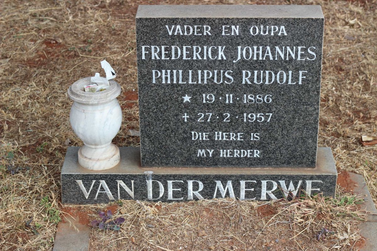 MERWE Frederick Johannes Phillipus Rudolf, van der 1886-1957