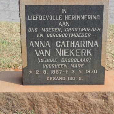 NIEKERK Anna Catharina, van voorheen MARÉ nee GROBBLAAR 1887-1970