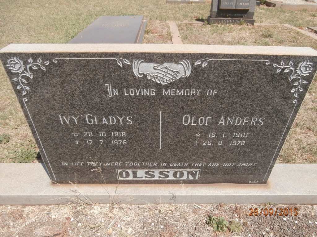 OLSSON Olaf Anders 1910-1978 &amp; Ivy Gladys 1918-1975