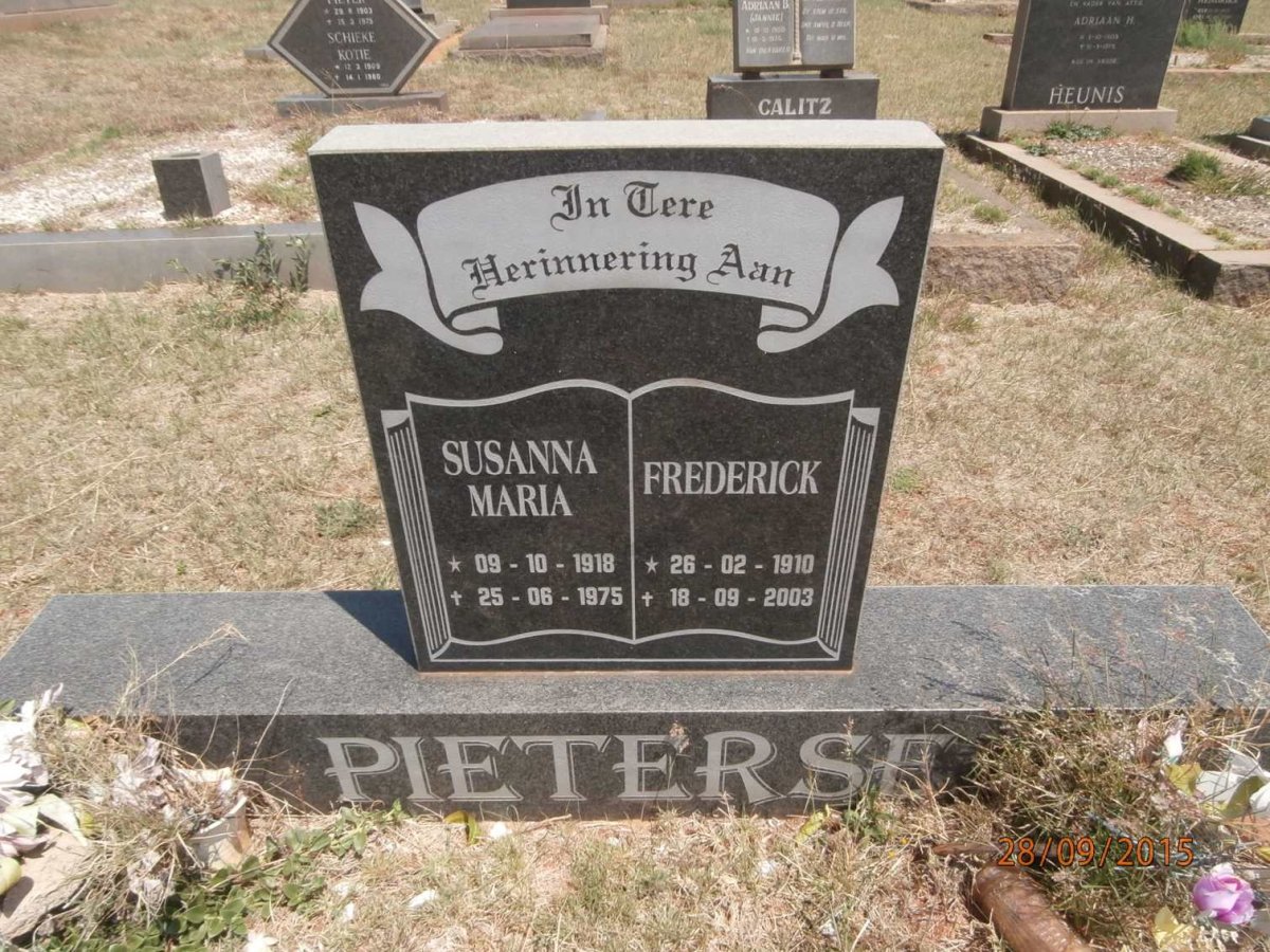 PIETERSE Frederick 1910-2003 &amp; Susanna Maria 1918-1975