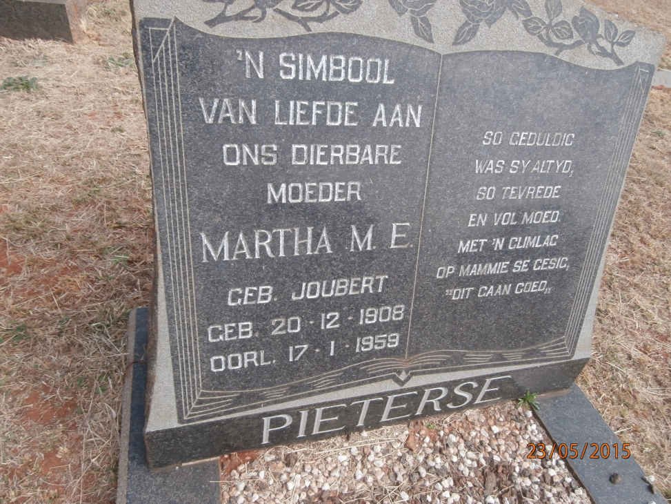 PIETERSE Martha M.E. nee JOUBERT 1908-1959