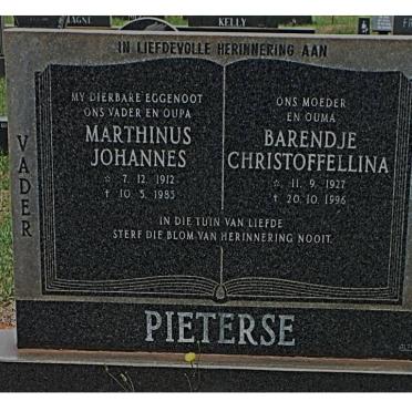 PIETERSE Marthinus Johannes 1912-1985 &amp; Barendje Christoffellina 1927-1996