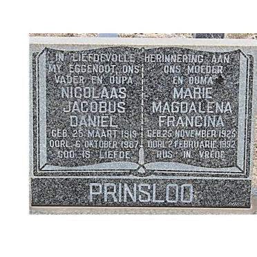PRINSLOO Nicolaas Jacobus Daniël 1919-1987 &amp; Marie Magdalena Francina 1925-1992