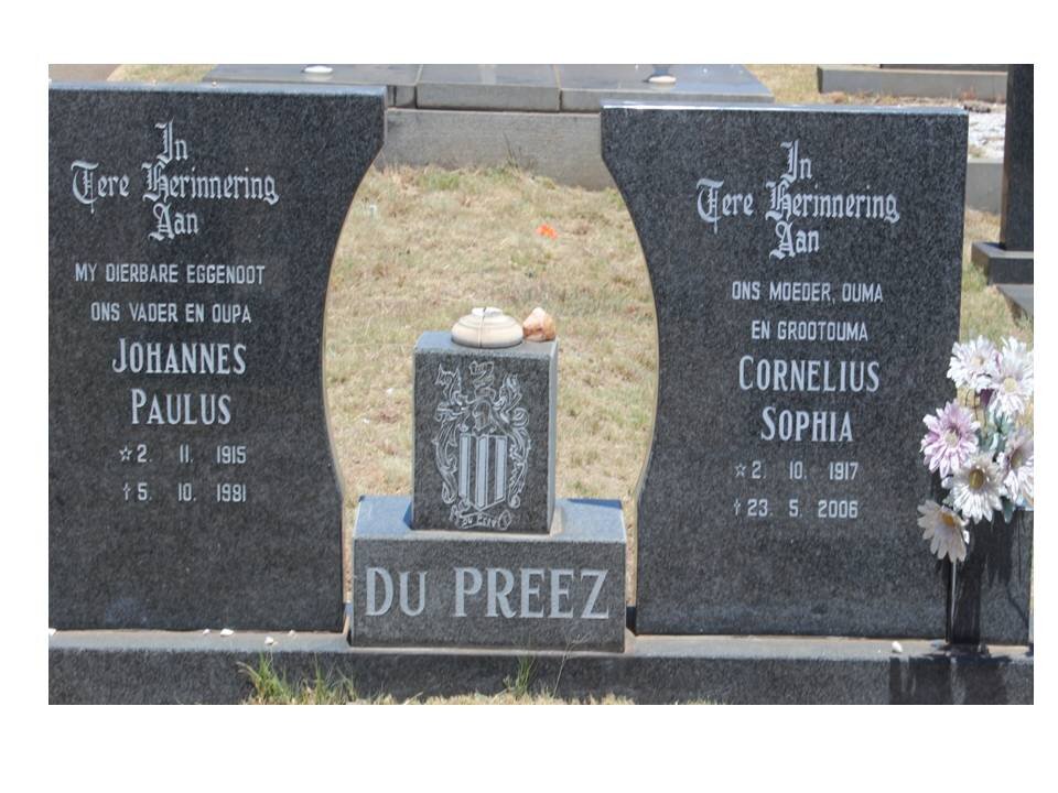 PREEZ Johannes Paulus, du 1915-1981 &amp; Cornelius Sophia 1917-2006