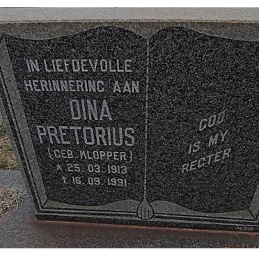 PRETORIUS Dina nee KLOPPER 1913-1991