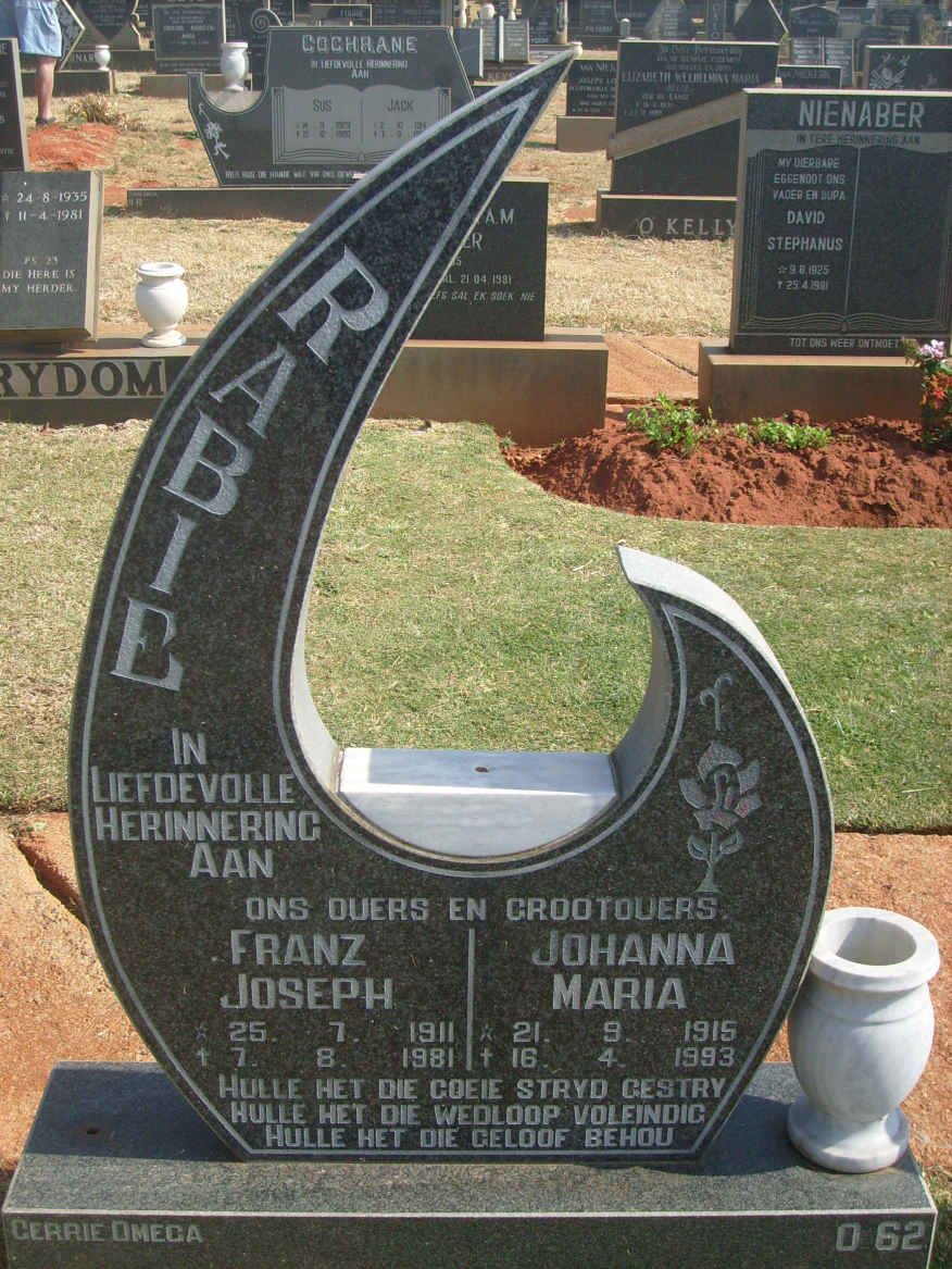 RABIE Franz Joseph 1911-1981 &amp; Johanna Maria 1915-1993