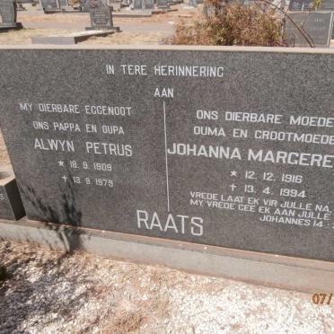 RAATS Alwyn Petrus 1909-1979 &amp; Johanna Margeretha 1916-1994