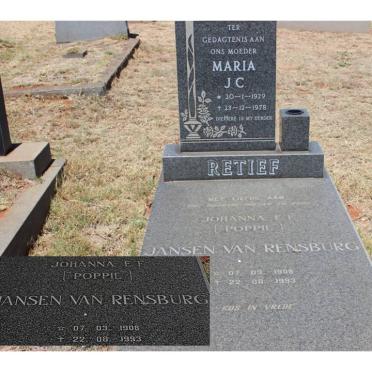 RETIEF Maria J.C. 1929-1978 :: RENSBURG Johanna E.F., Jansen van 1908-1993