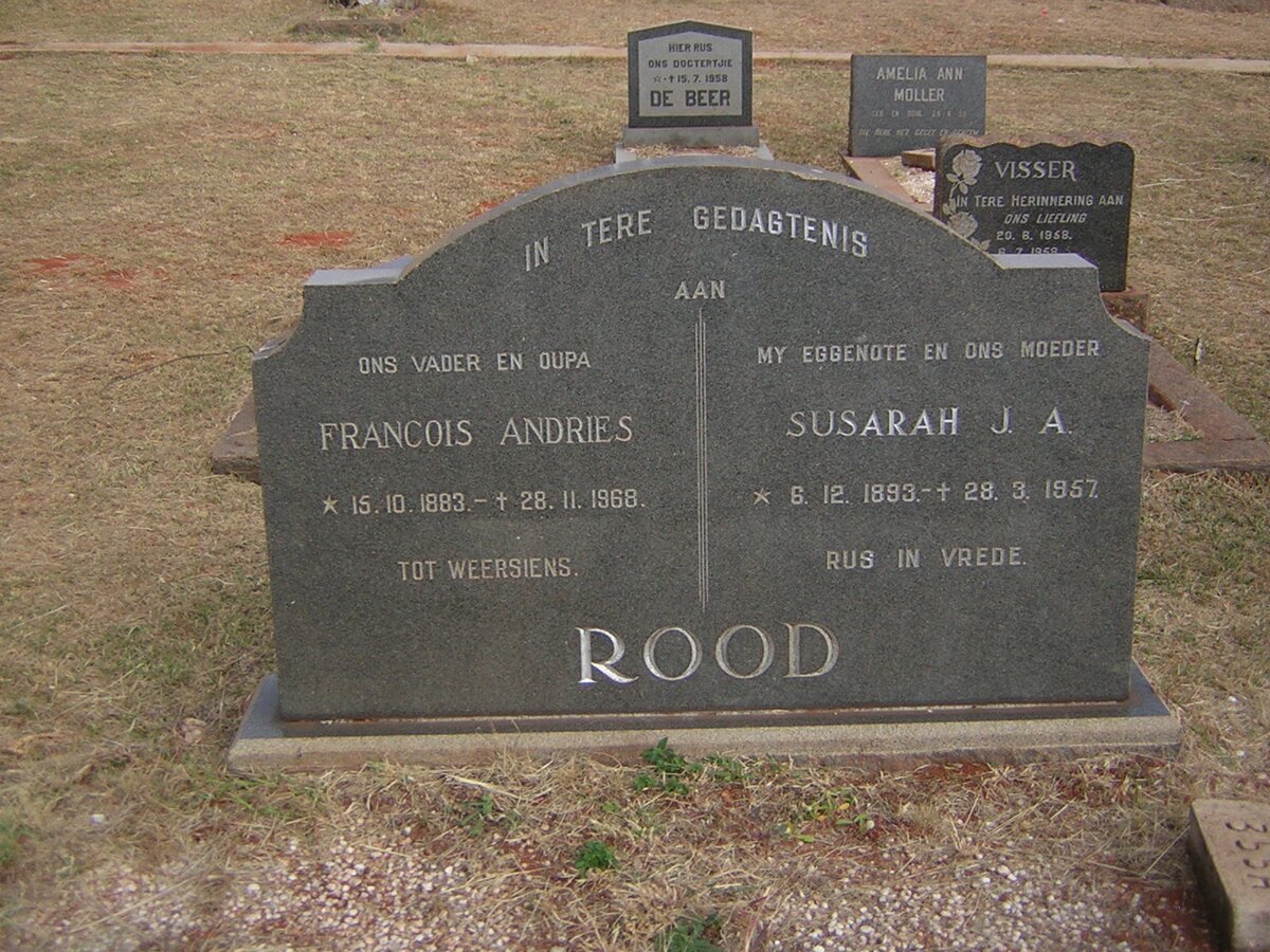 ROOD Francois Andries 1883-1968 &amp; Susarah J.A. 1893-1957