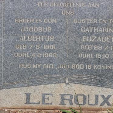 ROUX Jacobus Albertus, le 1881-1963 &amp; Catharina Elizabeth 1881-1963