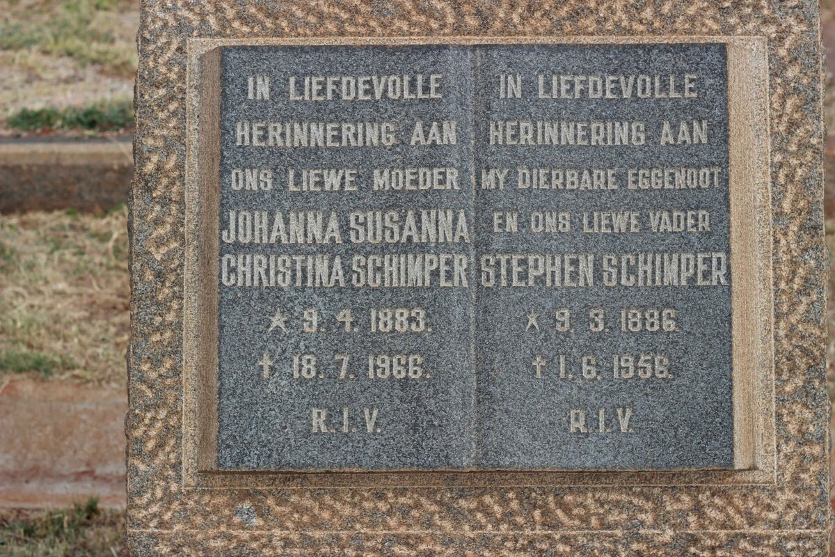 SCHIMPER Stephen 1886-1956 &amp; Johanna Susanna Christina 1883-1966