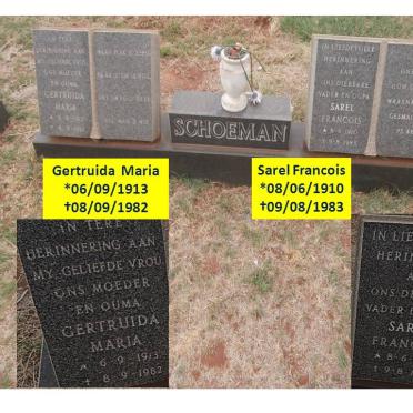 SCHOEMAN Sarel Francois 1910-1983 &amp; Gertruida Maria 1913-1982