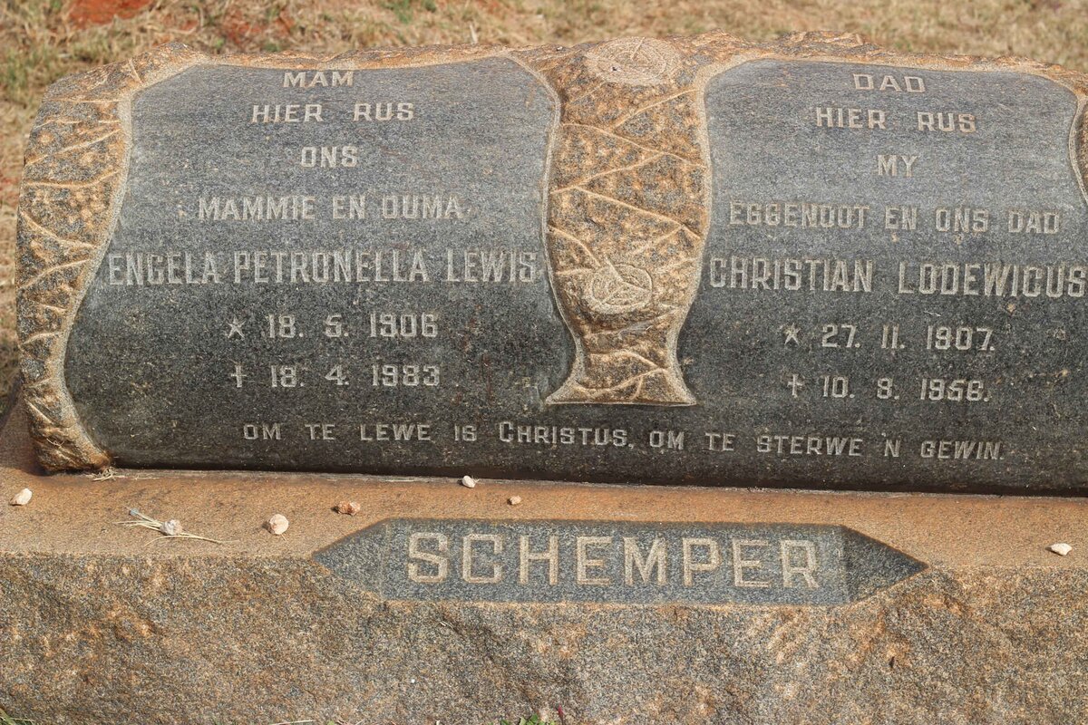 SCHEMPER Christian Lodewicus 1907-1956 &amp; Engela Petronella Lewis 1906-1983