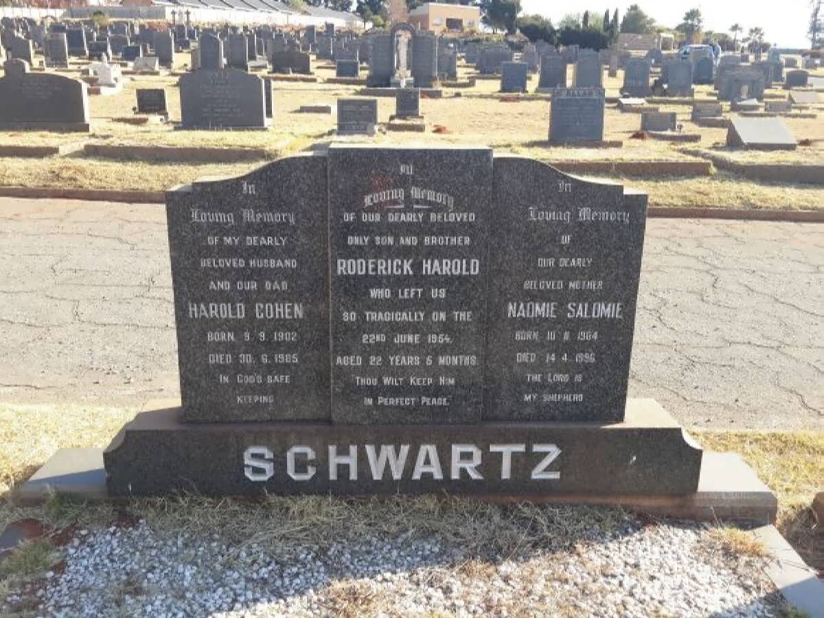 SCHWARTZ Harold Cohen 1902-1985 &amp; Naomie Salomie 1904-19?? :: SWARTZ Roderick Harold -1954