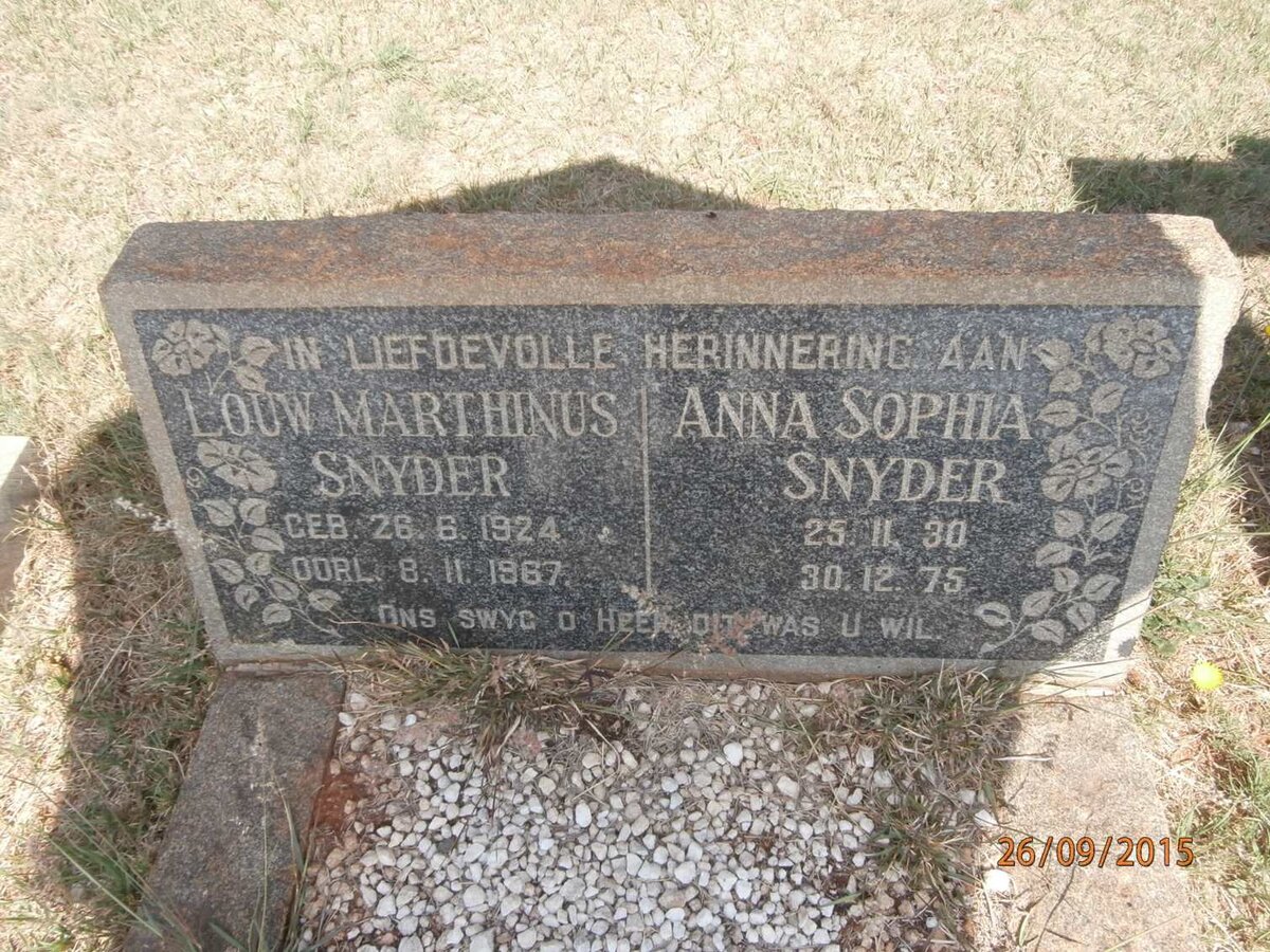 SNYDER Louw Marthinus 1924-1967 &amp; Anna Sophia 1930-1975