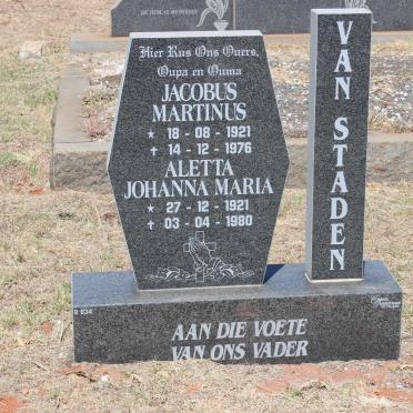 STADEN Jacobus Martinus, van 1921-1976 &amp; Aletta Johanna Maria 1921-1980