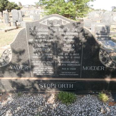 STOPFORTH Andries Marthinus 1899-1965 &amp; Thora Lilian 1902-1980