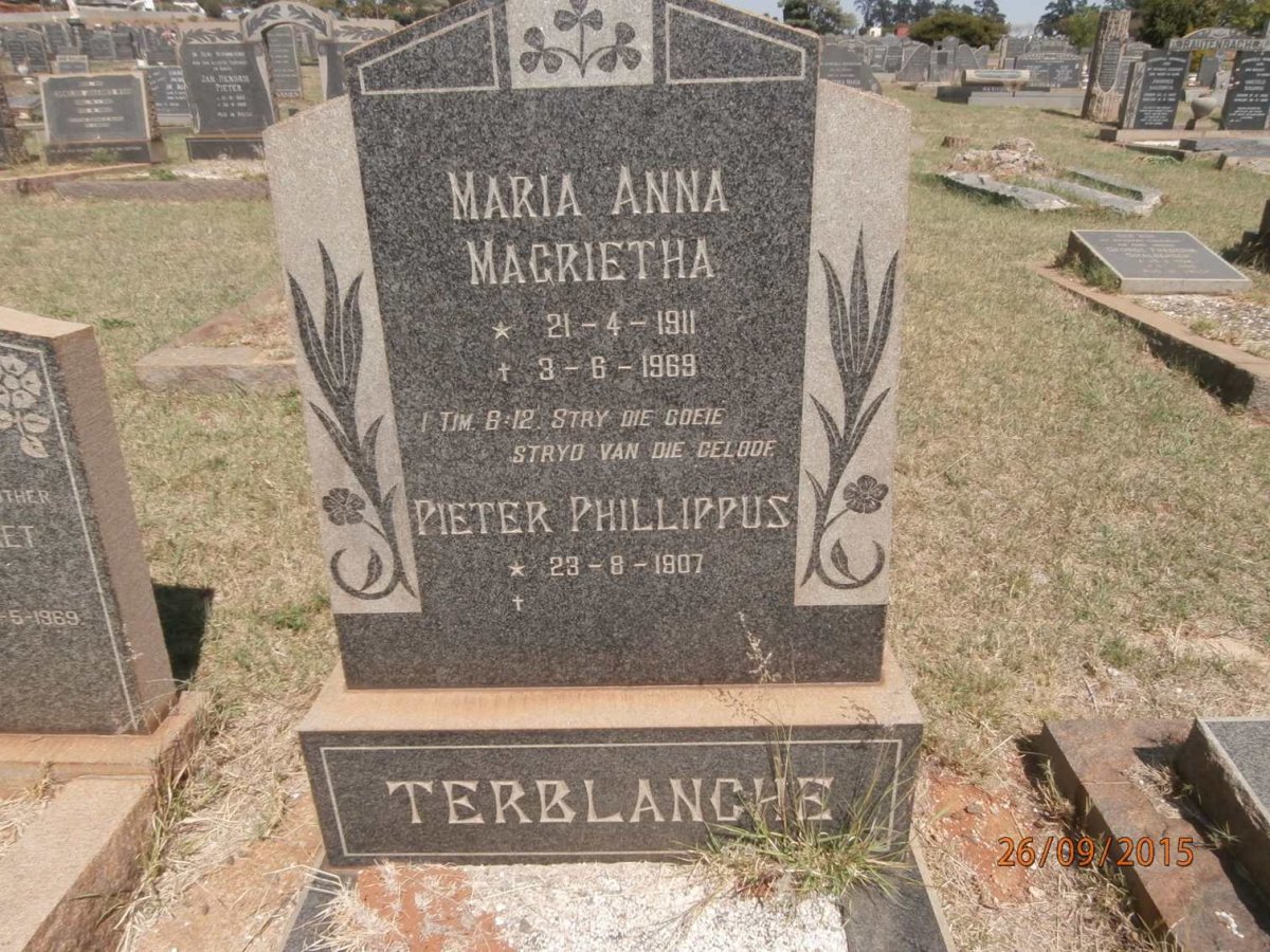 TERBLANCHE Pieter Phillippus 1907- &amp; Maria Anna Margrietha 1911-1969