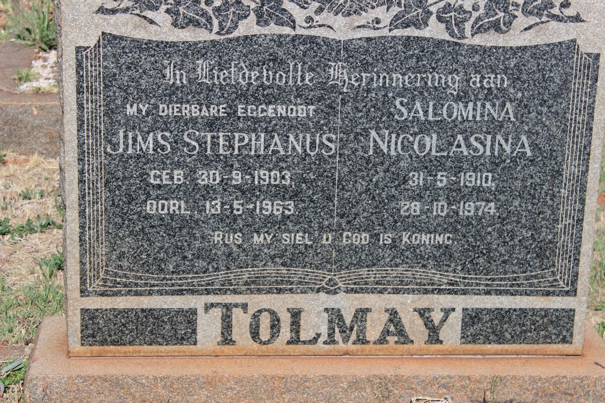 TOLMAY Jims Stephanus 1903-1963 &amp; Salomina Nicolasina 1910-1974