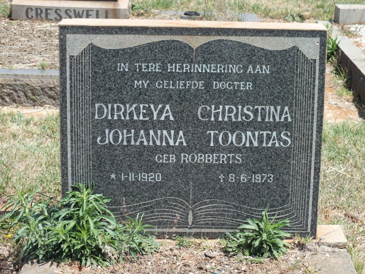 TOONTAS Dirkeya Christina Johanna nee ROBBERTS 1920-1973