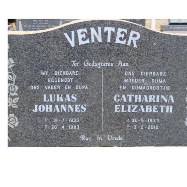 VENTER Lukas Johannes 1933-1983 &amp; Catharina Elizabeth 1933-2010