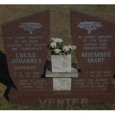 VENTER Lucas Johannes 1941-1997 &amp; Miemie Mary 1942-2011