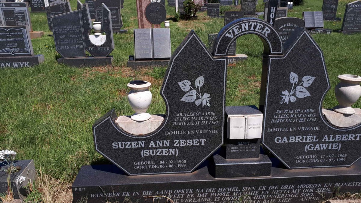 VENTER Gabriel Albert 1965-1999 &amp; Suzen Ann Zeset 1968-1999 :: VENTER Sanet 1992-1999