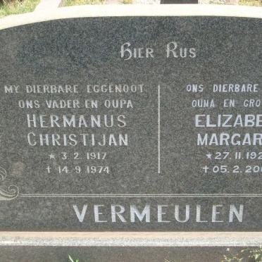 VERMEULEN Hermanus Christijan 1917-1974 &amp; Elizabeth Margaret 1924-2004