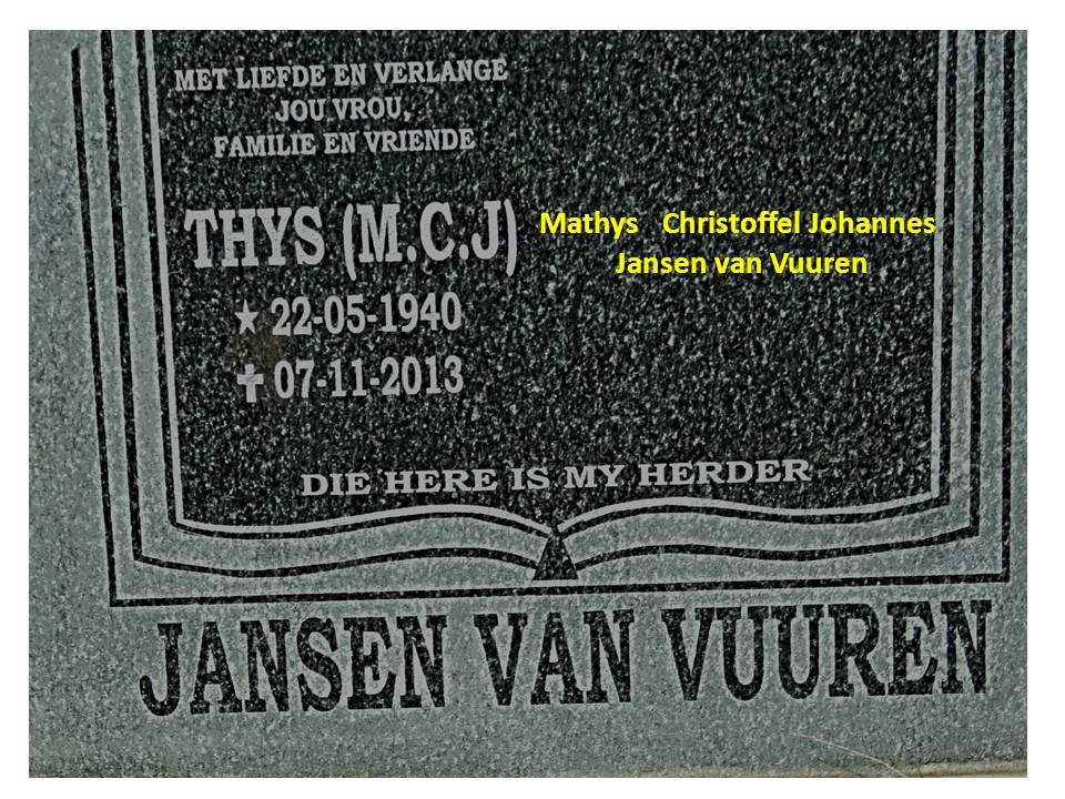 VUUREN Mathys Christoffel Johannes, Jansen van 1940-2013