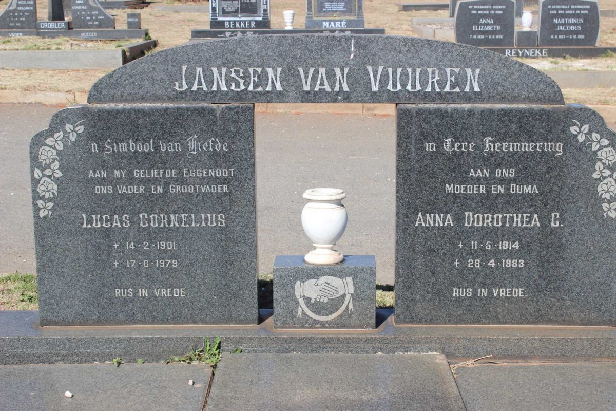 VUUREN Lucas Cornelius, Jansen van 1901-1979 &amp; Anna Dorothea C. 1914-1983