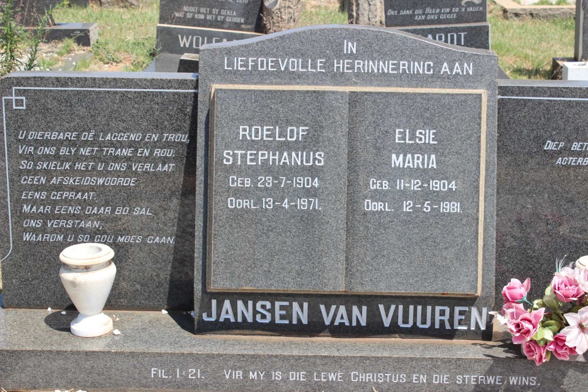 VUUREN Roelof Stephanus, Jansen van 1904-1971 &amp; Elsie Maria 1904-1981