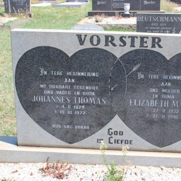 VORSTER Johannes Thomas 1929-1972 &amp; Elizabeth Maria 1932-1996