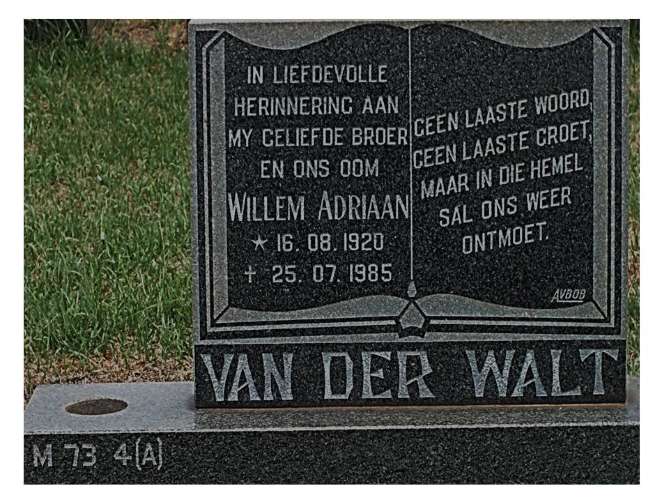 WALT Willem Adriaan, van der 1920-1985