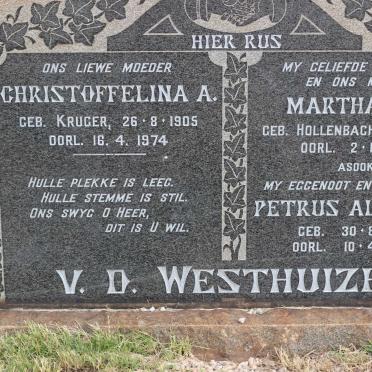 WESTHUIZEN Petrus Albertus, v.d. 1896-1963 &amp; Martha C.E. HOLLENBACH 1900-1954