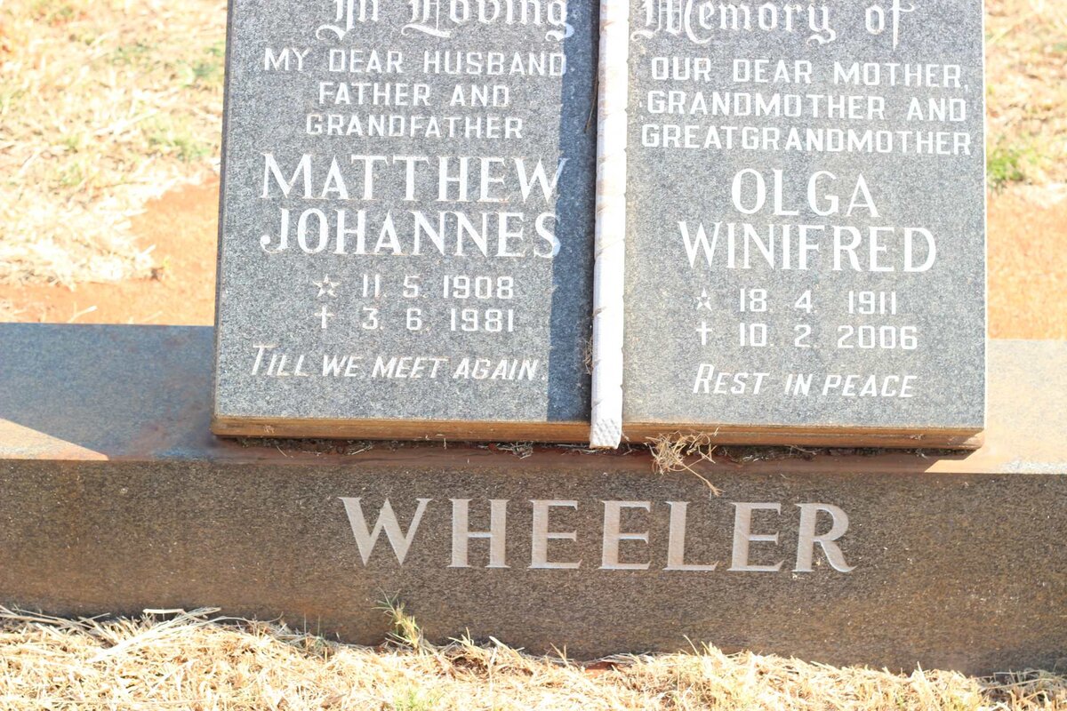 WHEELER Matthew Johannes 1908-1981 &amp; Olga Winifred 1911-2006