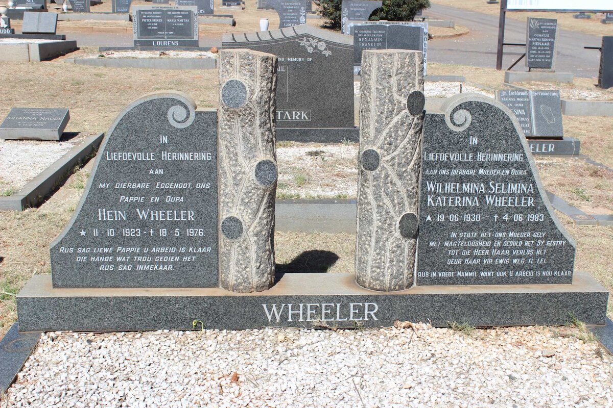 WHEELER Hein 1923-1976 &amp; Wilhelmina Selimina Katerina 1930-1983