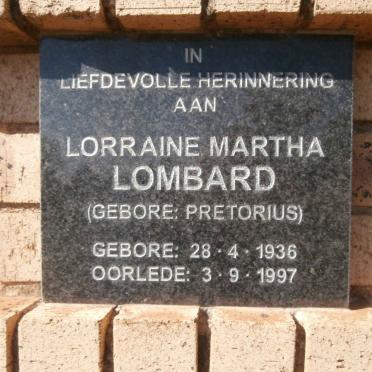 LOMBARD Lorraine Martha nee PRETORIUS 1936-1997