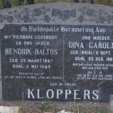 KLOPPERS Hendrik Baltus 1887-1960 &amp;  Dina Carolina BRIEL 1891-1962