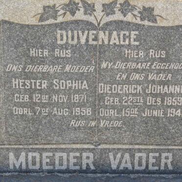 DUVENAGE Diederick Johannes 1859-1945 &amp; Hester Sophia 1871-1958