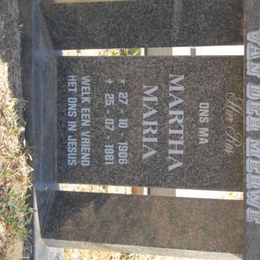 MERWE Martha Maria, van der 1906-1981